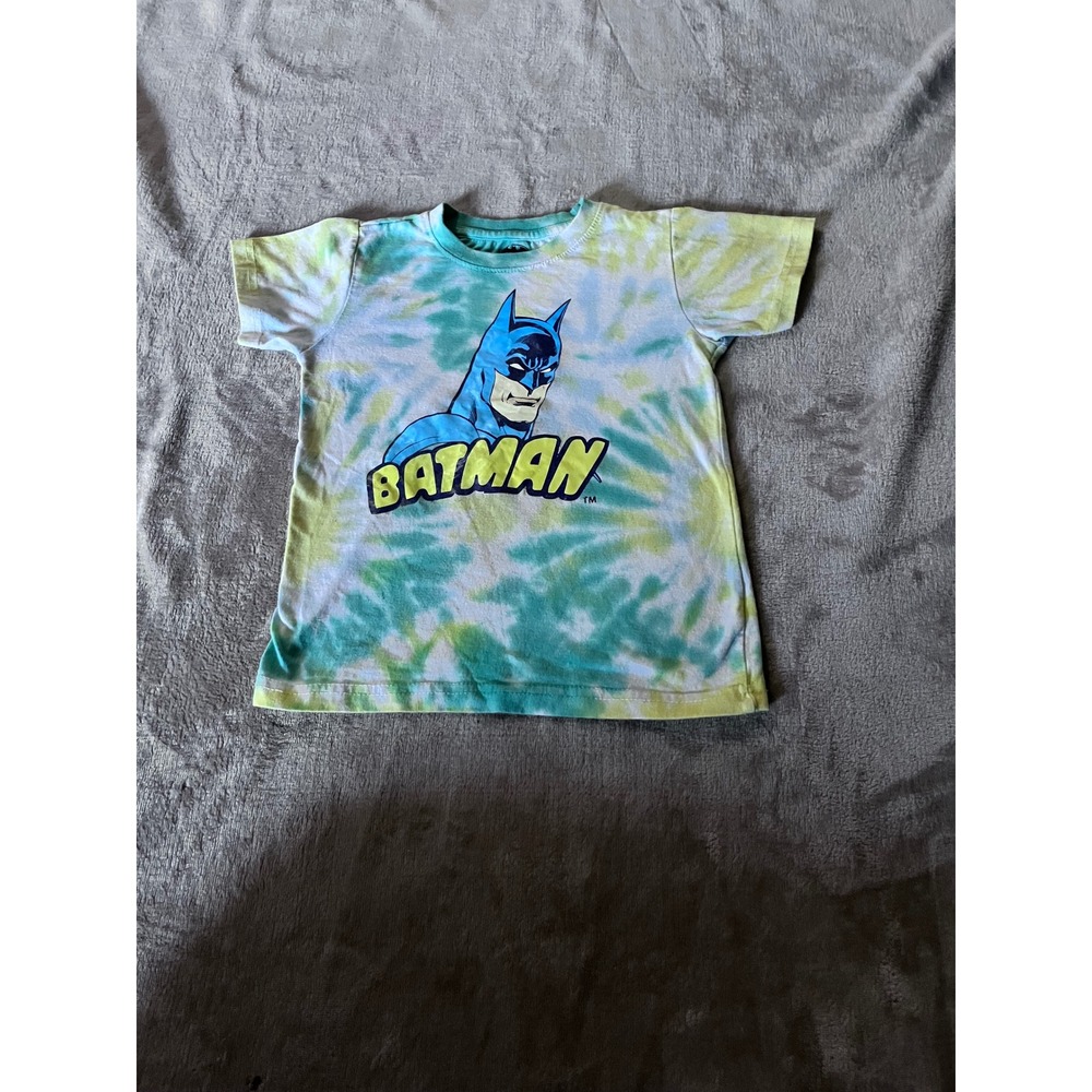 Batman Kids Tie Dye Graphic T-Shirt Green Blue Yellow DC Comics Size 7